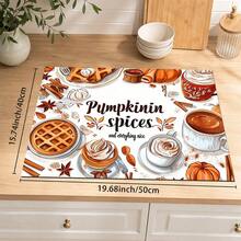 1pc Pumpkin Spice Autumn Kitchen Table Mat, Coffee Waffle Cinnamon Dessert Print Placemat, Pumpkin Spice Table Mat, Thanksgiving Coffee Countertop Mat, Autumn Kitchen Dining Room Tabletop Home Decor - Multicolor - View 14