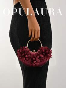 OpulAura Women's Exquisite Charming Petal Evening Clutch Bag, Ruffle Design Handbag For Evening Gown, Suitable For Wedding/Vacation/Formal Party/Ball And Other Occasions, Comes With Chain, Random Petal Shape - Burgundy - View 8