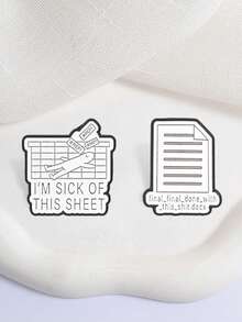 2Pcs Office Worker Meme Enamel Pin Set Funny Spreadsheet Document Humor Lapel Badge Metal Brooch For Backpack Jacket Coworker Accessory Gift - White - View 5