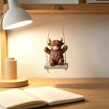 1pc Scottish Highland Cow Hanging Swing Resin Ornament, Indoor Home Desktop, Garden Yard Tree Hanging Decor Craft - High-altitude Swing Cow - View 7