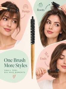 Mini Wooden Round Hair Brush Small Barrel Curling Comb Bangs Styling Brush Root Volume Hair Roller Comb Blow Dry Hair Tool For Fringe Inner Curl Styling Anti Static Hair Care Accessory - Multicolor - View 7