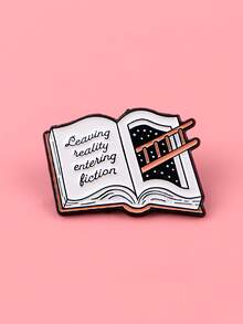 1pc Literary Book Lover Style Zinc Alloy Enamel Starry Sky Book Page Quote Brooch, Women's Daily Backpack & Jacket Decoration Gift - Multicolor - View 3