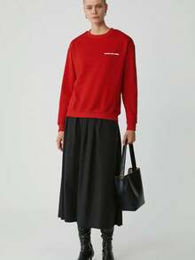 Women's Sandra Women's Cotton Fleece-Lined Soft Printed Crew Neck Comfort Red Sweatshirt - Red - View 2