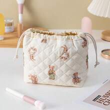 1pc Luxury Quilted Shell Makeup Bag, Portable Daily Cosmetic Storage Bag, High-End Large Capacity Cute Drawstring Pouch - Multicolor - View 15