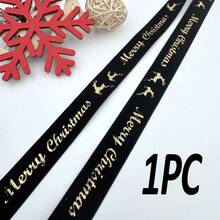 1PC 2.5cm Green & Ribbon With Gold Foil Christmas Holiday Decoration Gift Box Packaging Bow Ribbon, Christmas Decor Burgundy Velvet Christmas Letter Star Ribbon DIY Christmas Tree Bow Ribbon Webbing - Multicolor - View 14