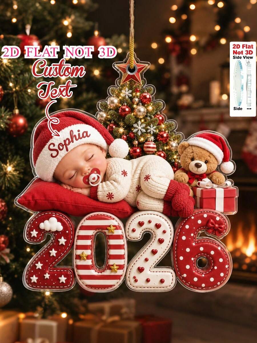 Personalized "First Christmas" Ornament -- 2026 Customizable Name Ornament -- Christmas Keepsake -- New Parents Gift -- Holiday Decoration/Hanging Ornament - Multicolor - View 1