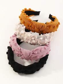 4pcs/Set Girls Pom Pom Fabric Knotted Wide Headband Set Suitable For Daily Decoration - Multicolor - View 5