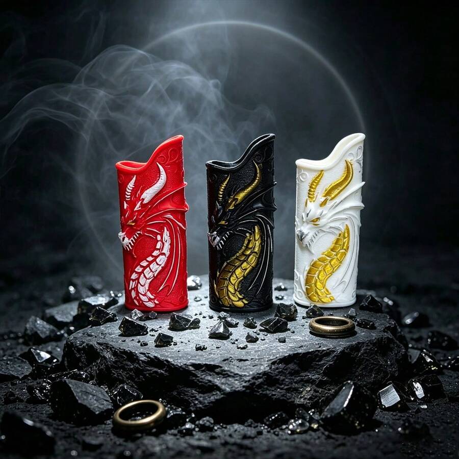 3D Embossed Dragon Lighter Case, Chinese Style Personalized Lighter Protective Shell, Men's Fidget Gift Smoking Accessory, Embossed Dragon Pattern Outer Shell, Multiple Colors Available, Smoking Accessory Tool, Holiday Gift! - Embossed Dragon - View 1
