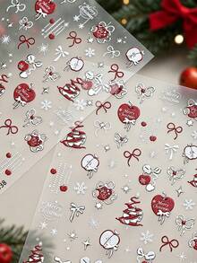 1Sheet 5D Red Apple Christmas Nail Stickers Self-Adhesive Bow Snowflake Merry Christmas Design Nail Decals Winter Holiday Xmas DIY Manicure Nail Decor - Multicolor - View 7