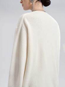 Rich Radi Q's Fashion Women's V-Neck Knit Top, Embellished With Sparkling Rhinestones, Long Sleeve, Unique Wrap Detail, Winter Fashion Outfit Choice - White - View 8