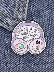 1 Pc Whimsical Emotional‑Theme Enamel Pin, Cartoon Headphones With Cute Characters Decorative Brooch - Multicolor - View 3
