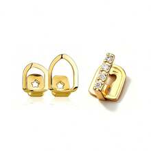 2PCS Gold Grills For Your Teeth Grillz For Women Teeth Men Gold Tooth Cap Grillz Hip Hop Outfits Punk Rapper Custom Accessory Halloween Party - Multicolor - View 8