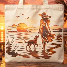 1pc Sunset Beach Stroll Template, Suitable For Women And Dogs Seaside Painting Wall Decor, Canvas, Fabric, Tote Bag, Pillow, Photo Frame And Home Decor Projects - Sets - View 3