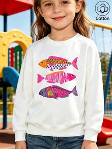 Colorful Hand-Painted Tropical Fish, Art-Style Kids' Sweatshirt - White - View 9