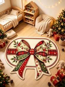 1pc Christmas Bow Velvet Rug, Decorative Carpet, Bedroom Decor, Small Rug, Carpet, Home Decor, Living Room Rug, Living Room Small Rug, Bedroom Carpet, Living Room Home Decor - Multicolor - View 2
