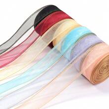 5 Yards/Roll Double Gold Edge Tulle Ribbon, 2.5cm Wide Transparent Thin Gauze Ribbon, Floral Gift Packaging DIY Bow Material, Suitable For Hair Accessory Making, Scrapbook Decoration, Christmas Wedding Birthday Party Decoration - Multicolor - View 9