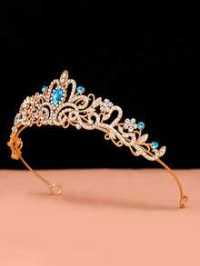 1pc Kids Girls Princess Crown Headband, Gold Rhinestone Tiara With Colorful Gemstones For Birthday, School Performance, Wedding Flower Girl, Photo Day - Multicolor - View 9
