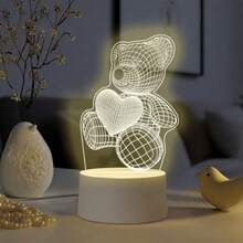 愛心泰迪熊壓克力夜燈，線框熊線條藝術檯燈，USB供電暖光餐桌裝飾，可愛卡通裝飾夜燈，甜美禮物臥室桌面居家藝術裝飾 - 暖白光 - 查看 3