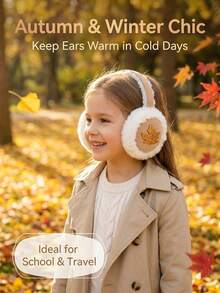 1pc Children's Autumn/Winter Leaf Pattern Thermal Lined Thick Ear Muffs, Warm And Cold-Proof Ear Covers - Multicolor - View 2