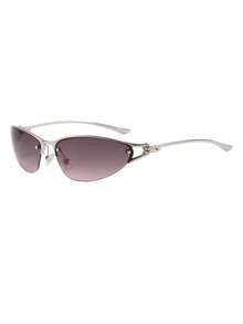 1 Pair Men's Silver Cat Eye Half-Frame Lightweight Luxury Metal Thin Temple Classic Fashion Glasses - Silver - View 2