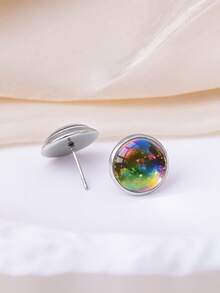 YUJUGLOW 1 Pair Dreamy Colorful Bubble Pattern 316 Stainless Steel Round Stud Earrings, Suitable For Women's Daily Wear - Colorful - View 6