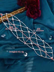 1Pc Elegant Rhinestone Mesh Hair Band Handmade Luxury Women Hair Accessory Bridal Headpiece For Wedding Party Prom - Silver - View 6