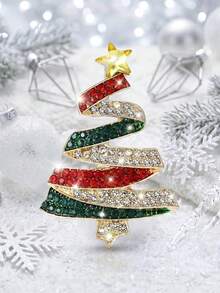 European Style Rhinestone Christmas Tree Brooch, Wavy Layered Five-Pointed Star Tree-Shaped Pin, Holiday Decorative Accessory For Sweaters, Coats And Bags,Christmas Deocrations,Thanksgiving Decorations For Home,Wedding Decoration,Stocking Stuffers - View 5