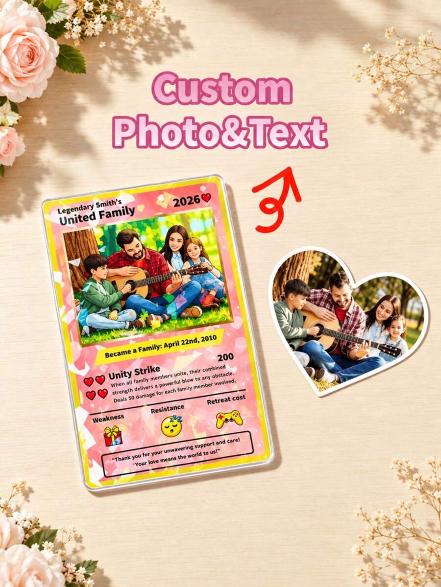 1pc Custom Acrylic Game Card With Photo Text Personalized Family Gift For Mom Dad Kids Cute Trading Card Keepsake For Birthday Anniversary Christmas Couples Custom PVC Wallet Cards Gifts For Pet Lovers