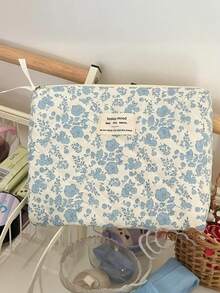 1 túi đựng mỹ phẩm khóa kéo vải polyester mềm họa tiết hoa Begonia màu xanh, túi đựng đồ trang điểm, hộp bút cho học sinh, tiện lợi mang theo dùng tại nhà và du lịch, phù hợp cho nữ, dùng quanh năm, cho ký túc xá sinh viên, quà tốt nghiệp, quà sinh nhật - Màu xanh nhạt - Xem 15
