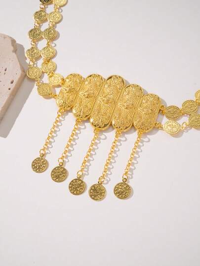 Herseygold 1PC Metal Gold-Plated Women's Waist Chain Turkish Kurdish Coin Totem Belt Middle Eastern Arabic Wedding Festival Women's Gift