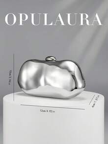 OpulAura 1件裝 銀色歐美風女款壓克力晚宴手拿包，不對稱方盒設計搭配拼色扣環，適合派對、宴會/婚禮、情人節場合 - 銀色 - 查看 7
