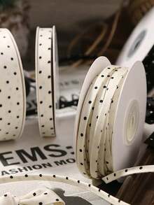 8mm Double-Sided Polka Dot Embossed Silk Ribbon, Black And White Polka Dot Silk Ribbon, DIY Bow Hair Accessories Hairband Ribbon - Multicolor - View 10