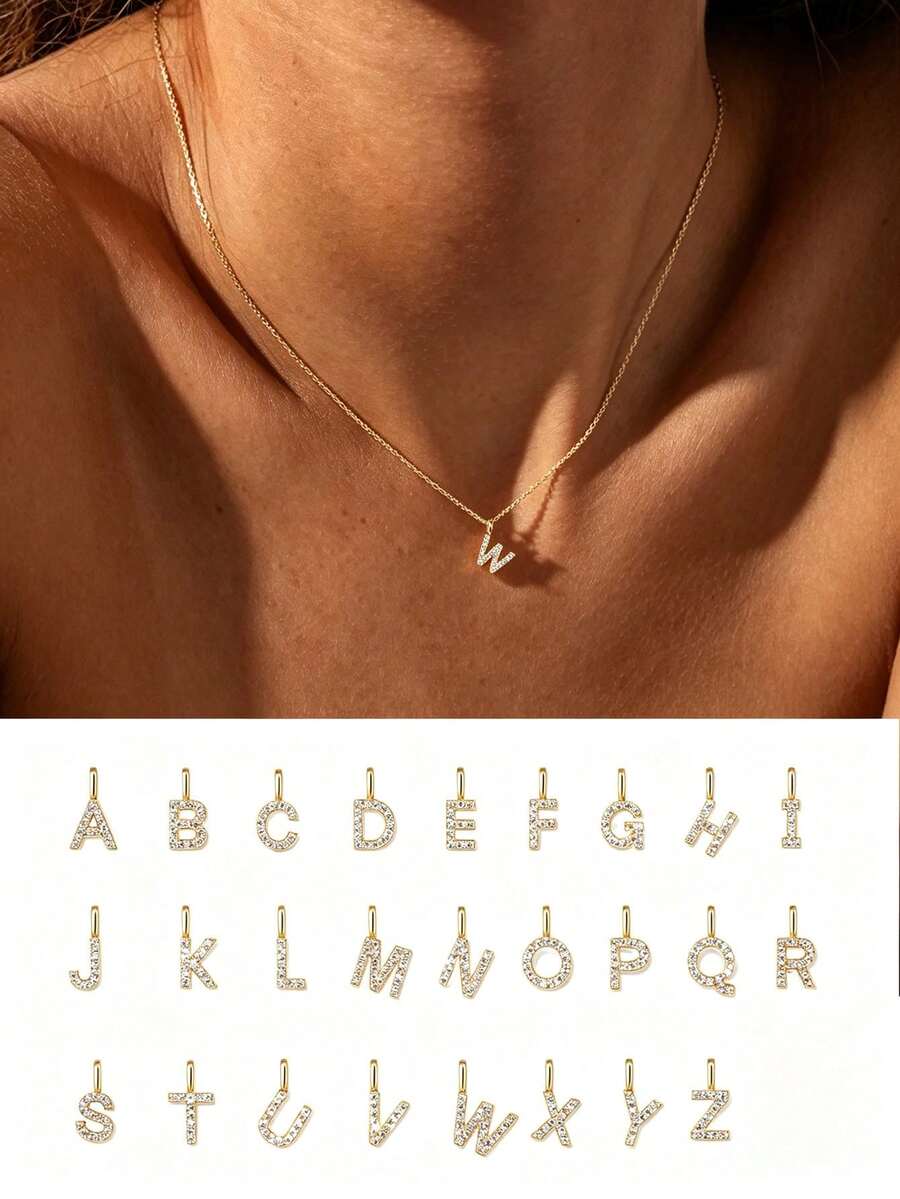 FOREVER QUEEN S925 Silver Necklace, 26 Letters A-Z, 14K Gold Plated, Gift For Girlfriend, Lady, Girl On Valentine's Day - Yellow Gold - View 1