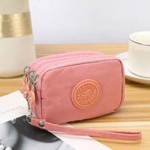 1pc Mini Simple Nylon Coin Purse - Mini Key Bag With 3 Zippers, Easy-To-Clean Small Wallet For Women - View 2