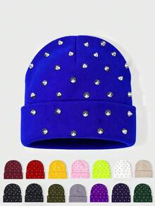 1pc Unisex Ski Hat Y2K Style Studded Knit Beanie Outdoor Cold-Proof Casual Versatile Winter Warm Beanie Suitable For Daily Commute - Knitted Hat - View 12