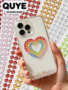 1 Set, Stickers Aesthetic, Scrapbook Supplies, Solid Color Round Crystal Rhinestone Decor Stickers, Glossy Shiny Surface, Self Adhesive, For Surface Embellishment And Decoration - 3mm Round Rhinestone Stickers - View 3