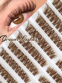 180 Clusters Brown 60D Dense Fox Eye Segmented Eyelash Extensions DIY Fluffy Curly Lightweight Comfortable Faux Mink Daily Makeup False Eyelashes - D - View 2