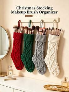 1pc Knitted Christmas Stocking With Classic Cable Knit Design And Hanging Loop, Spacious Interior For Small Gifts, Perfect For Holiday Home Decor, Multiple Colors Available - Multicolor - View 2