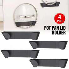1/4pc Flat Pan Lid Storage Rack, Wall-Mounted No-Drill Pot Holder, Suitable For Cabinet Doors, Kitchen Pot Lid Organizer Shelf, Christmas Kitchen Storage Gift - Multicolor - View 1
