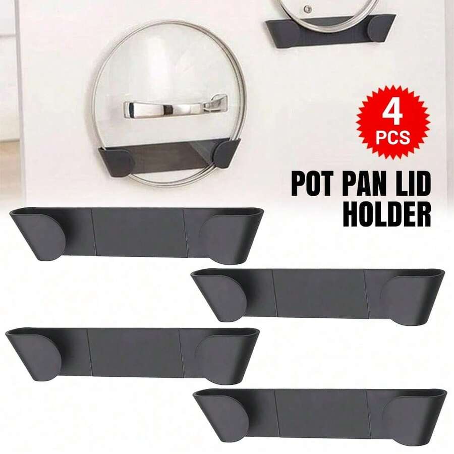 1/4pc Flat Pan Lid Storage Rack, Wall-Mounted No-Drill Pot Holder, Suitable For Cabinet Doors, Kitchen Pot Lid Organizer Shelf, Christmas Kitchen Storage Gift - Multicolor - View 1