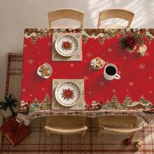 1pc Christmas Winter Santa Village Snow Scene Pattern Tablecloth, Stain-Resistant Dining Table Decor Cloth, Suitable For Kitchen, Dining Table, Coffee Table, TV Stand, Entryway, Party Holiday Decoration, Home Decor, Christmas Gathering - Multicolor - View 4