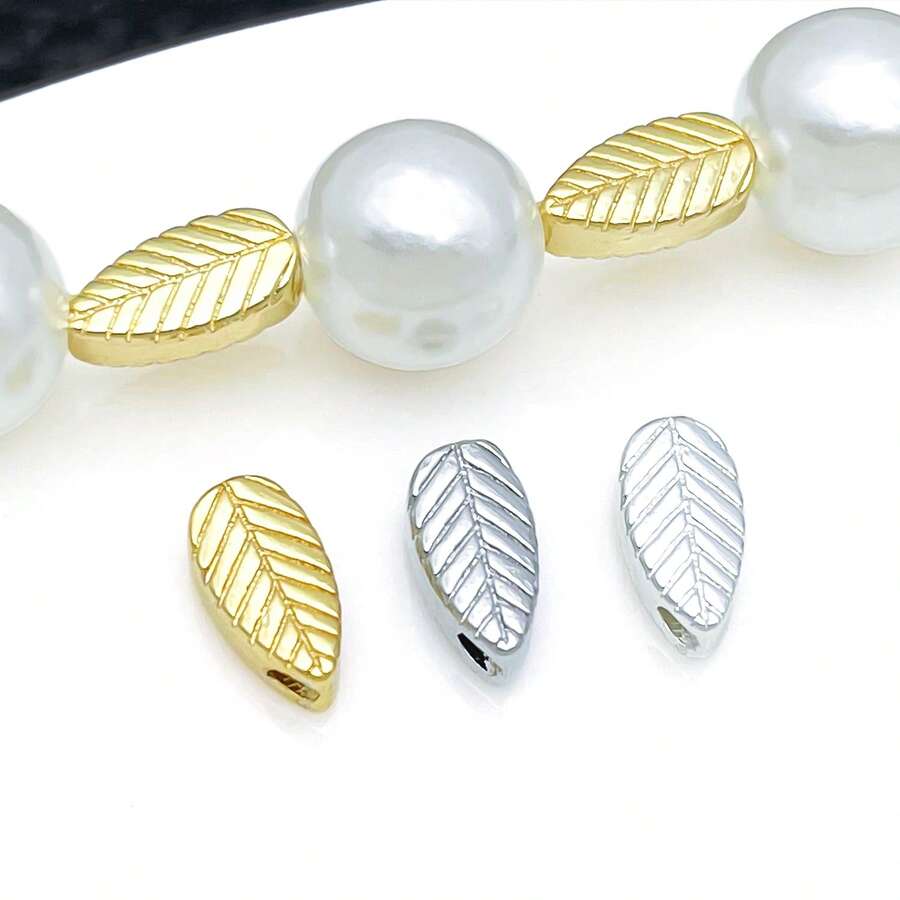 3pcs 18K Gold Plated Leaf Spacer Beads Textured Leaf Beads For DIY Bracelet Necklace Earrings Handmade Jewelry Making Craft Accessories - Multicolor - View 1