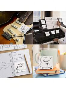 Creative Musical Note Border Sticky Notes, Multiple English Inspirational Quotes Memo Pads, Desktop Message Memo Decorative Self-Adhesive Note Paper, For Planner Marking, Office Notes, Wall Decoration - one-size - View 3