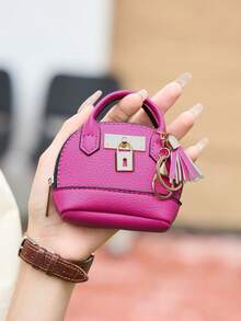 CHARM INFINITE Multi-Color Mini Handbag Shaped Keychain Pouch, Faux Leather Zipper Coin Purse With Metal Lock And Tassel Charm, Portable Earphone Storage Bag, Fashion Bag Pendant Keychain Accessory For Women And Girls Daily Decoration - Multicolor - View 6