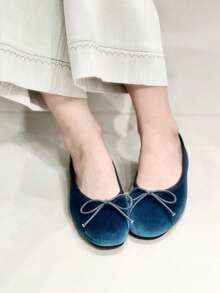 2026 Spring/Summer New Women's Bow-Decorated Ballet Flats - Blue - View 2