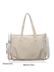 Women's Solid Color Canvas Tote Bag, Dual Handle Snap Closure Large Capacity Shoulder Crossbody Bag, Casual Commute Daily Bag - Beige - View 5