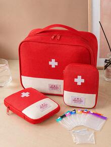 Portable Cute Mini First Aid Kit Medical Emergency Storage Bag Pill Organizer, Essential For Home, Outdoor Camping, Back To School, Beach Travel - Red - View 8