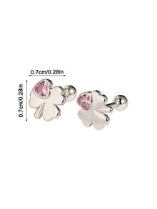 Artepollo 925 Silver Cute Stud Earrings Set Pink Cubic Zirconia Gingerbread Ice Cream Heart Star Screw Earrings Gift Box, Lovely Piercing Jewelry For Girls - Silver - View 13