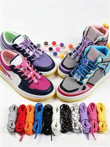 QKC 1 Pair Colorful Spring Lock Shoelaces, No-Tie Round Elastic Shoelaces, Quick Lacing For Sports Shoes, Kids And Adults - Multicolor - View 3