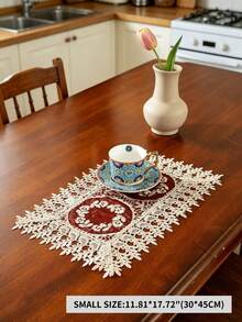 1 cái khăn trải bàn ren thêu hoa phong cách vintage 100% polyester, khăn trang trí bàn ăn móc rỗng, phong cách đồng quê Pháp, phù hợp cho bàn ăn, đám cưới, tiệc tùng, trang trí nhà cửa - Màu Đỏ Sâu - Xem 14